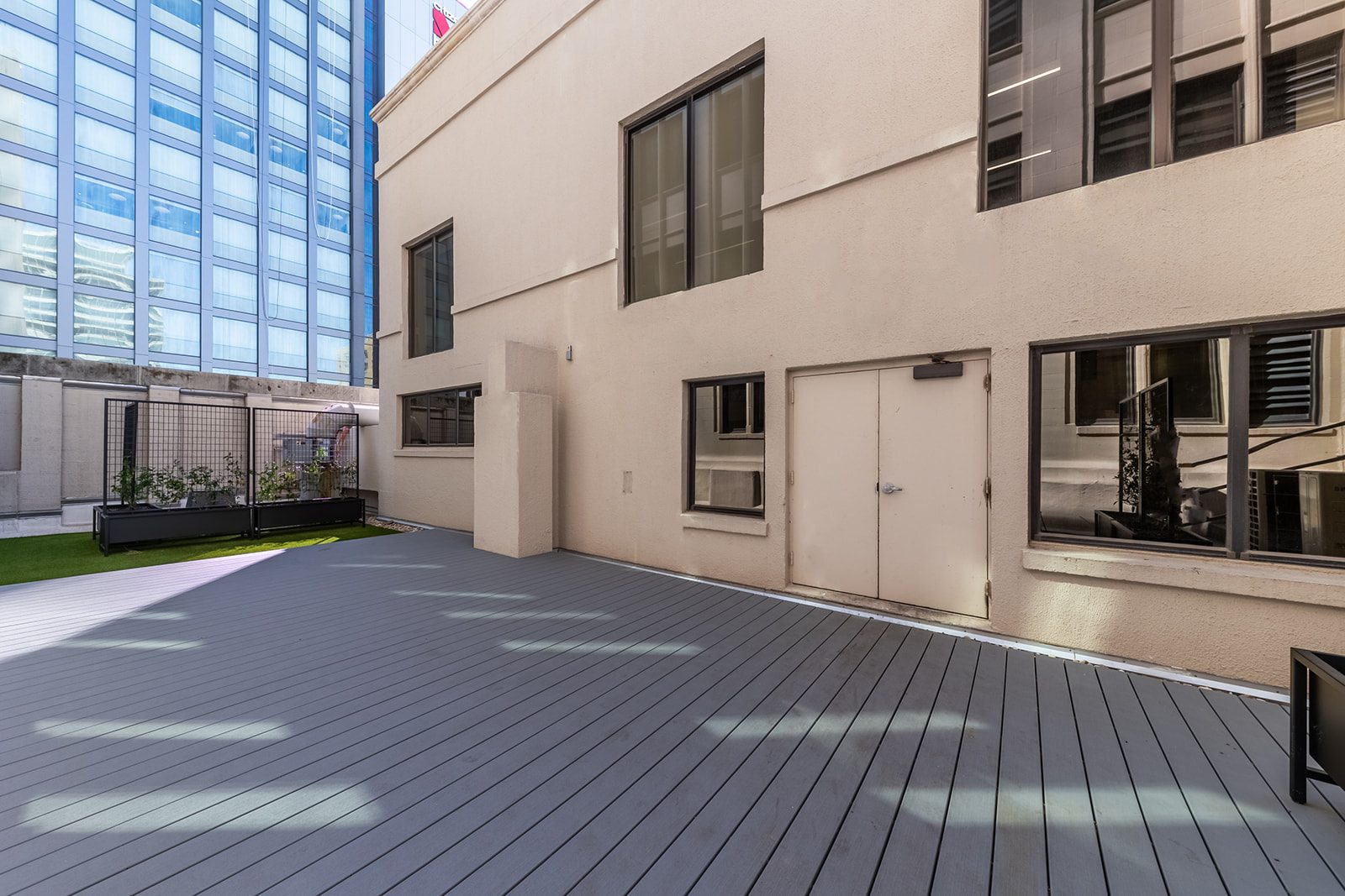 Patio deck along the building wall